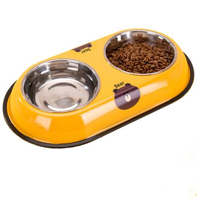 China Automatic Dog Rolls Double Stainless Steel Dog Water and Food Bowls with Non-Slip Pet Feeder Rolls for Medium Puppy Dog Cats for sale