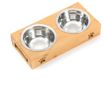 China Automatic Dog Cat Pet Food Bowl and Ceramic Bamboo Double Fiber Feeder Feeding Station Elevated Nordic Pet Bowls with Double Stand Bowls for sale