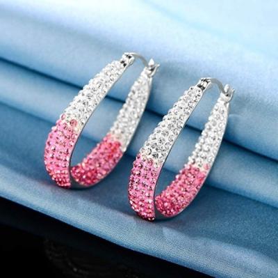 China Durable Simple Full Diamond Women's Two Tone Bling Circle Engagement Circle Earrings for sale