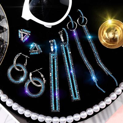 China Durable 2020 Fashion Bling Bling Hollow Round Circle Crystal Drop Rhinestone Earrings Great For Girls Party for sale