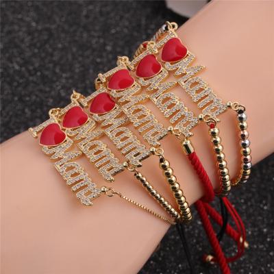 China 2021 Adjustable Gold MOM Personality Mother's Day Jewelry Zircon Bracelet Durable Gold Bangle Bead for sale