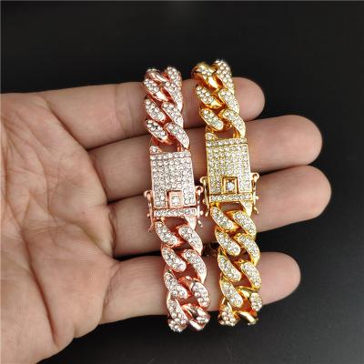 China Hip Hop Durable Gold Color Women Silver Pink Men Iced Out Cuban Jewelry Chain Link Bracelet for sale