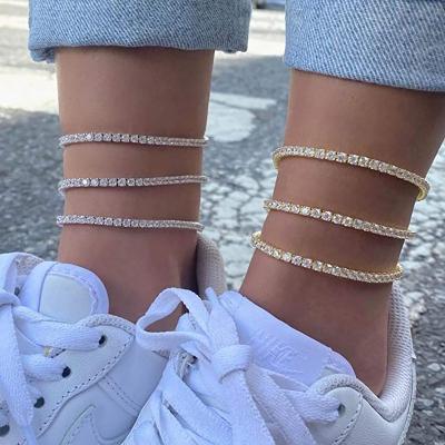 China Durable Fashion Bling Real Gold Plated Diamond Tennis Chain Anklet Women for sale