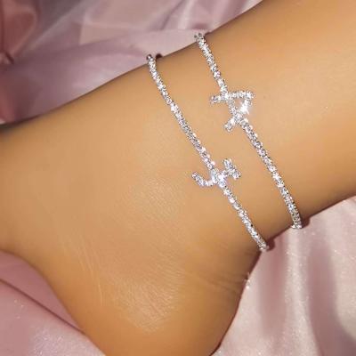 China Durable Simple Rhinestone Crystal Initial Letter Anklet from Bling Diamond Tennis Chain Ankle Bracelet for sale