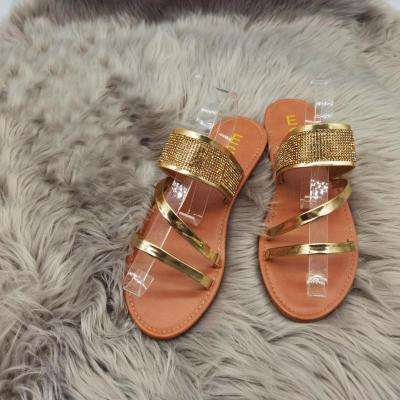 China Fashion trend summer diamond rhinestone shoes woman flat sandal bling outdoor slippers for women for sale