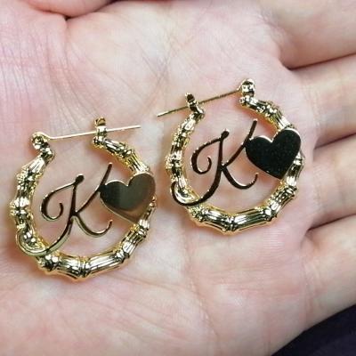 China Wholesale Durable Circle Stainless Steel Gold Plated Custom Large Name Plate Children's Bamboo Filled Earrings for sale