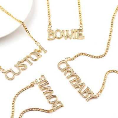 China Fashion Durable Custom Personalized Full Copper Zircon Crystal Name Necklace for sale