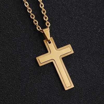 China Hip Hop Fashion Jewelry Gold Stainless Steel Necklace Cross Pendant Chain For Men Women Necklace for sale