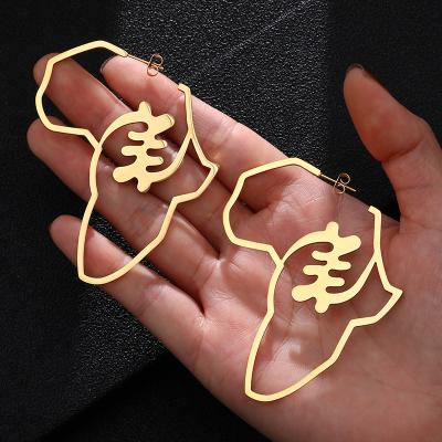 China Durable Africa Map 14k Gold Plated To Exaggerate Large Stainless Steel Hoop Earring for sale