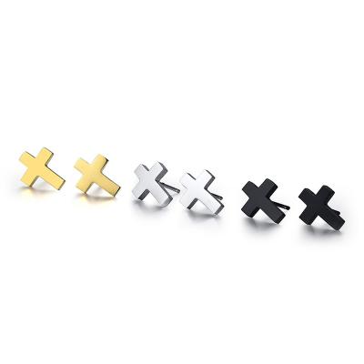 China Durable Punk Gold Plated Jewelry Cross Stud Earrings For Men Stainless Steel for sale