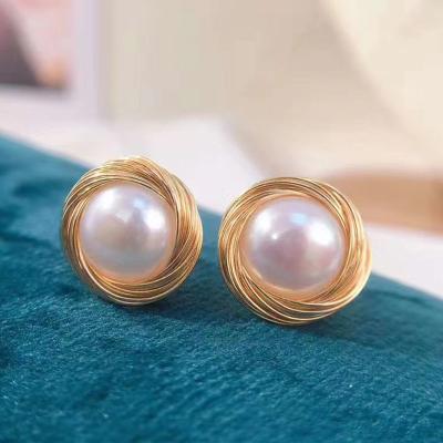 China Other Hot Sale Gold Filled 9-10 Mm 4 A Cultured Freshwater Pearl Earrings for sale