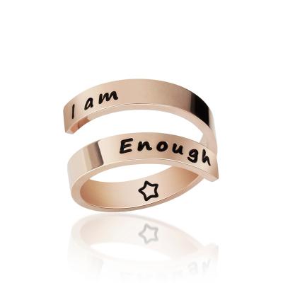 China Durable Custom Open Letter Design I Am Enough 316L Stainless Steel Ring Size For Men Or Women for sale