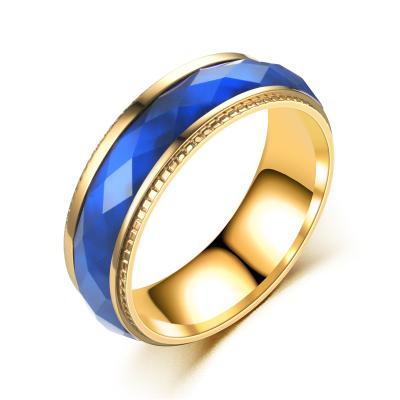 China Fashion New Durable Stainless Steel Ring 8mm Blue Red Titanium Steel Men's Black Purple Diamond Ring for sale