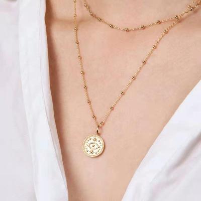 China Fashion Lead Free Nickel Free Women Jewelry 18K Gold Plated 2 Rows Eye Necklace Multi Layer Pendant Necklace Trendy Jewelry for sale