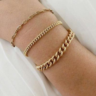 China Jewelry 2022 Lead Free Nickel Free Trendy Wholesale Waterproof Gold Plated Stainless Steel Chain Link Cuban Bracelet for sale