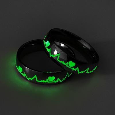 China TRENDY Luminous Simple Ring Fashion Heartbeat Stainless Steel Fluorescent Couples Ring ECG Couples Jewelry for Women and Men for sale