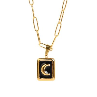 China FASHIONABLE Colares Atacado Sun and Moon Stainless Steel Necklace Ladies Necklace Luxury Gold Plated Square Shape Moon Pendant Necklace for sale