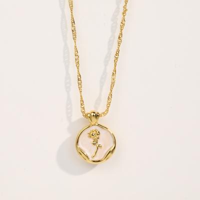 China Vintage Necklace Aco Inoxidavel Rose Stainless Steel Necklace Paslanmaz Celik Koly Drop Oil Luxury Gold Plated Disc Necklace for sale