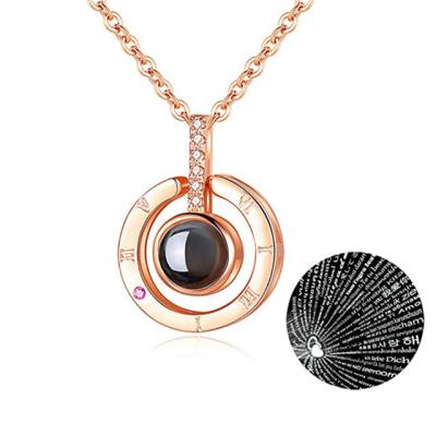 China 2022Valentine's Day Rose Gold 100 Languages ​​Projection CLASSIC Pendant I Love You For Women Love Memory Wedding Stainless Steel Necklace for sale