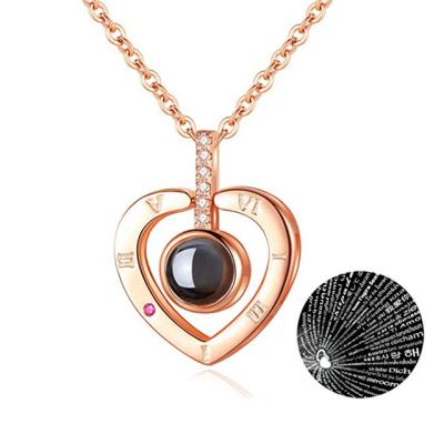 China CLASSIC Fashion Heart Jewelry Lover Necklace 100 Tongues Projection Pendant Stainless Steel Necklace I Love You For Women Jewelry for sale