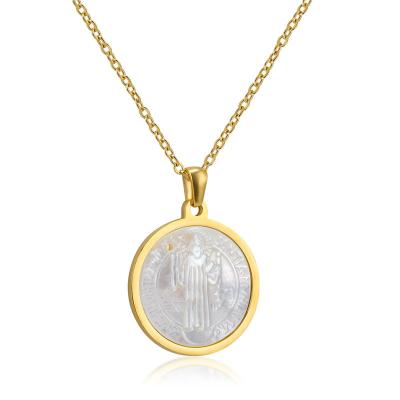 China CLASSIC Round Shape Cute Shell Fashion Pendant Necklace with Virgin Mary, Stainless Steel Disc Pendant Necklace for Woman for sale