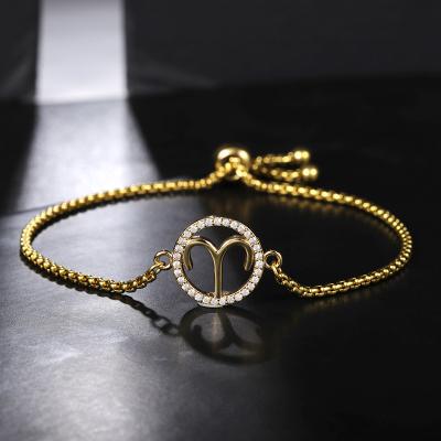 China 2022 cute attractive design gold plated new fashion bracelet, 12 stainless steel zodiac accessories coordinating bracelet for sale