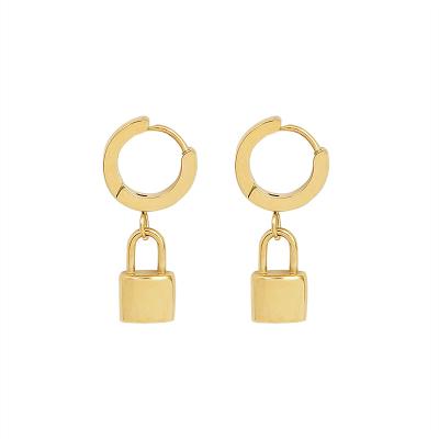 China FASHIONABLE Lock Design Circle Earrings 316L Stainless Steel Lock Earring18k Gold Plated Retro Gold Cool Jewelry Link Circle Earrings for sale