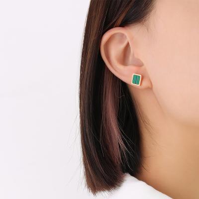 China Latest Romantic Luxury Dark Green Acrylic African Circle Earrings 316L Stainless Steel Stripe Gold Plated Cuff Earring Studs For Women for sale