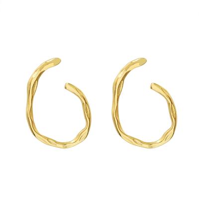 China Hot Sale Classlcal Style 316L Stainless Steel Jewelry Hook Earrings 18k Gold Plated Wavy Geometric Gold Plated Earring For Couples for sale