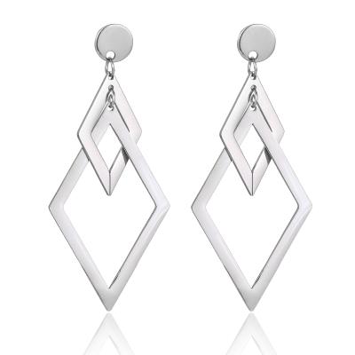 China New Top Selling Fashion Fine Punk Dangle Earring Double Ear Stainless Steel Diamond Connection Design Stainless Steel Earring For Women for sale