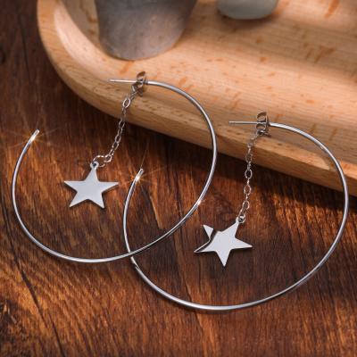 China Wholesale Large Punk Hoop Earrings For Women Hypoallergenic Geometric Stainless Steel Circles Earrings Loop Earrings With Star Tassels for sale