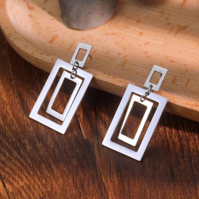 China Fashion Punk Luxury Gold Thin Layer Silver Drop Earrings Large For Women Double Large Square Stainless Steel Trendy Drop Earrings for sale