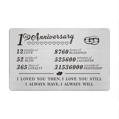 China Imitation Antique Wallet Insert Card Gifts for Couples Valentine Anniversary Stainless Steel Gift Card for Lover 1st 20th 30th Anniversary Card for sale