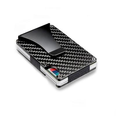 China Wholesale Fashion Custom Blocking Credit Card Holder Metal Carbon Fiber Blocking ID Wallet With Money Clip Business Credit Card Holder for sale