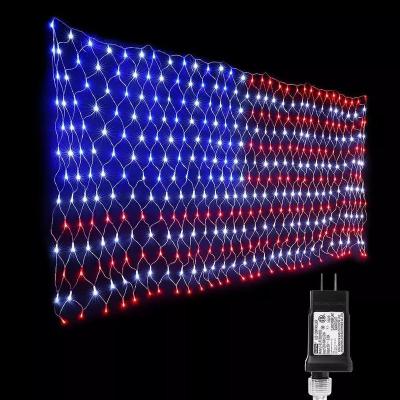 China Hot Sale American Flag 2 x1M 110V Waterproof American Flag 420 LED Net Light Led American Flag String Lights For Patriot Decorations Holiday for sale