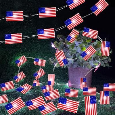 China String Light 4th of July Independence Day Decor LED Patriotic American Flag Stars String Lights Indoor Outdoor Battery Operated String Lights for sale