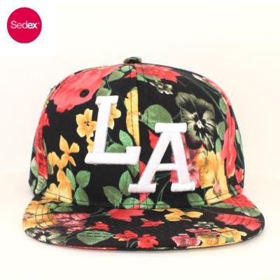 China COMMON Floral Pattern Flat Bill Snapback Hats LA 3D Embroidery for sale