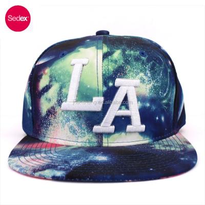 China SEDEX 4-Pillar JOINT Galaxy Cloth Blank Snapback Hats with 3D Embroidery, Universe Promotional Baseball Cap for sale