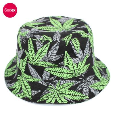 China Custom 100% SEDEX Image Audit Cotton Marijuana Leaf Printing Bucket Hat Bucket Hat for sale