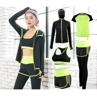 China 5 Piece Breathable Fitness Elastic Running Sportswear Women's Active Wear Yoga Suit Clothes for sale