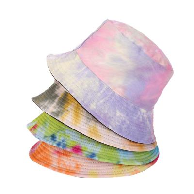 China Popular beach tie-dyed unisex two-sided bandhnu travel wear unisex tie-dyed summer cotton sunscreen basin bucket hat fisherman bucket hat for sale