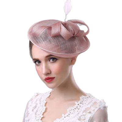 China Lady Wedding Elegant Kentucky Derby Church Hat Caps Fashion Summer Party Design New Image Sinamay Wholesale White Feather Bow for sale