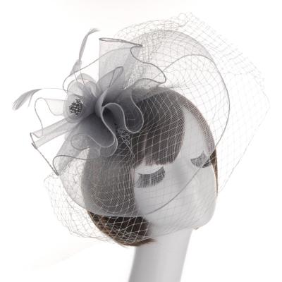 China Image Bride Women Wedding Party Retro Flower Mesh Design Church Temperament Sinamay Elegant Female White Grenadine Organza Caps Hat for sale