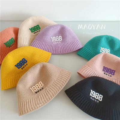 China Hot Sale HY07 Kids Casual Baby Knit Hatwinter Embroidered Fisherman Bucket Hat Wool Embroidered Hat for sale