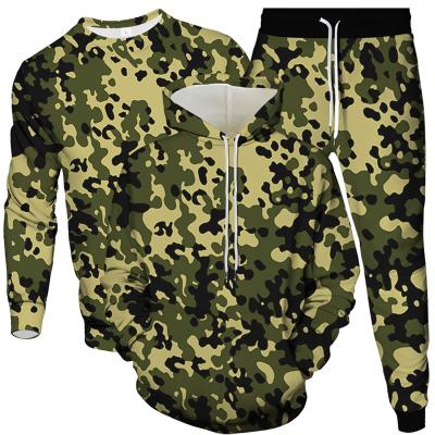 China Wholesalesale Formal Customized Logo Mens Long Sleeve Street Wear Camouflage Casual Embossed Soft Hoodie Men Plus Size Three Piece Set for sale