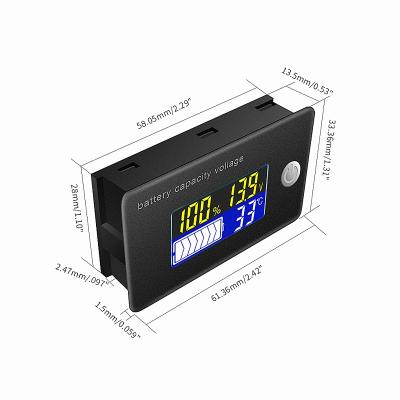 China 12V24V36V48V60V72V Power Display LCD Voltmeter Thermometer Colorful 61.36*33 Alarm for sale