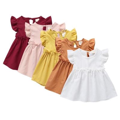 China Smart casual kids girl clothing kids clothes simple color summer sleeveless little girls dress with ruffle bow for sale