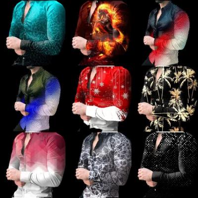 China OEM/ODM High Quality Anti-pilling Digital Printed Long Sleeve Men's Plus Size Shirts Fashion Luxury Large Shirts Customize Casual Pattern Shirts for sale