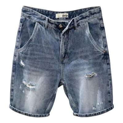 China High quality QUICK DRY jeans shorts men's summer stretch denim pants boys short pants jeans young fit skinny breathable pants the five for sale