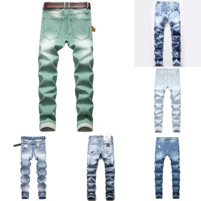 China QUICK DRY High Quality USA Fashion Streetstyle Skinny Denim Distress Destroy Vintage Wash Ripped Custom Screen Printed Mens Pants Jeans for sale